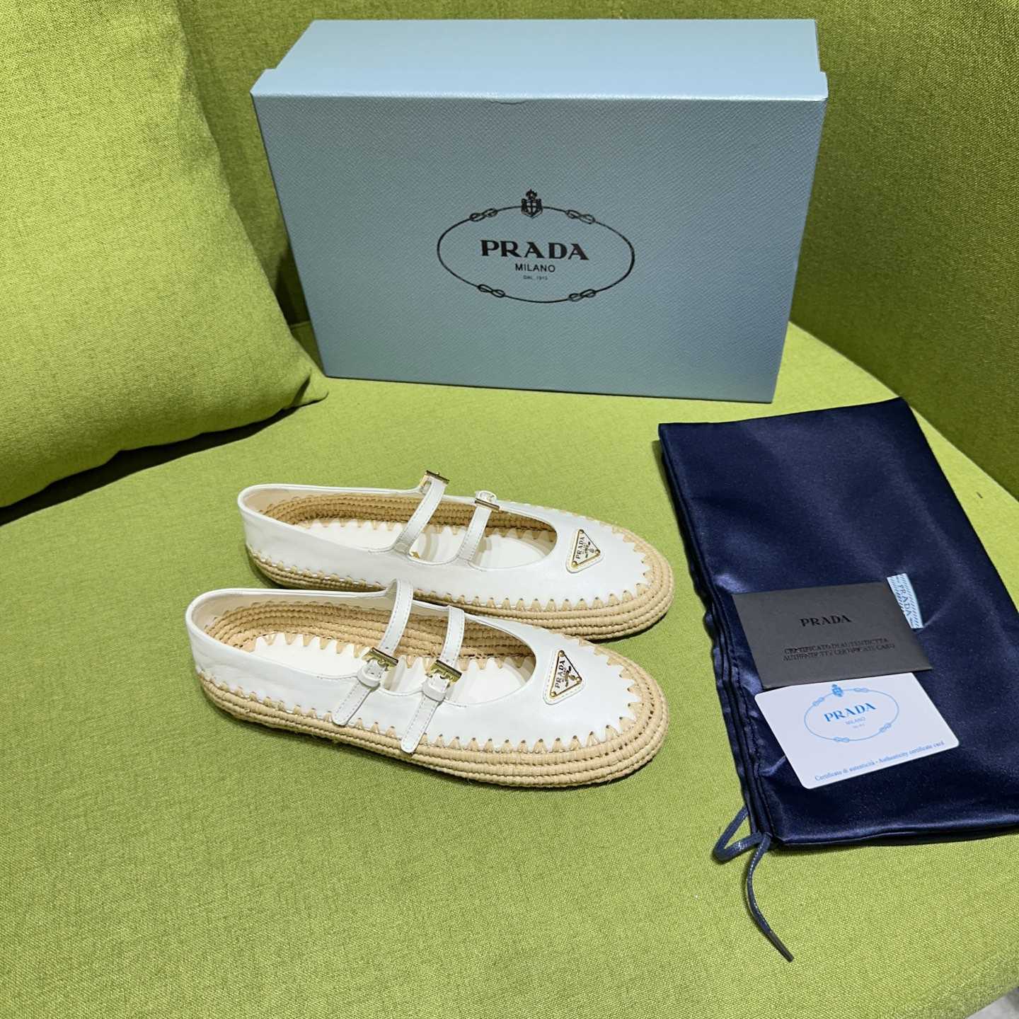 Prada Nappa Leather And Raffia Ballerinas - DopestKickz