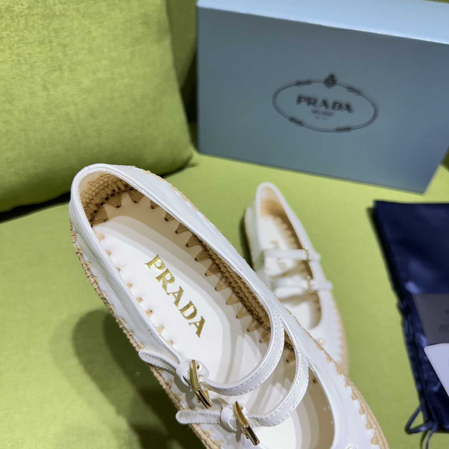 Prada Nappa Leather And Raffia Ballerinas - DopestKickz