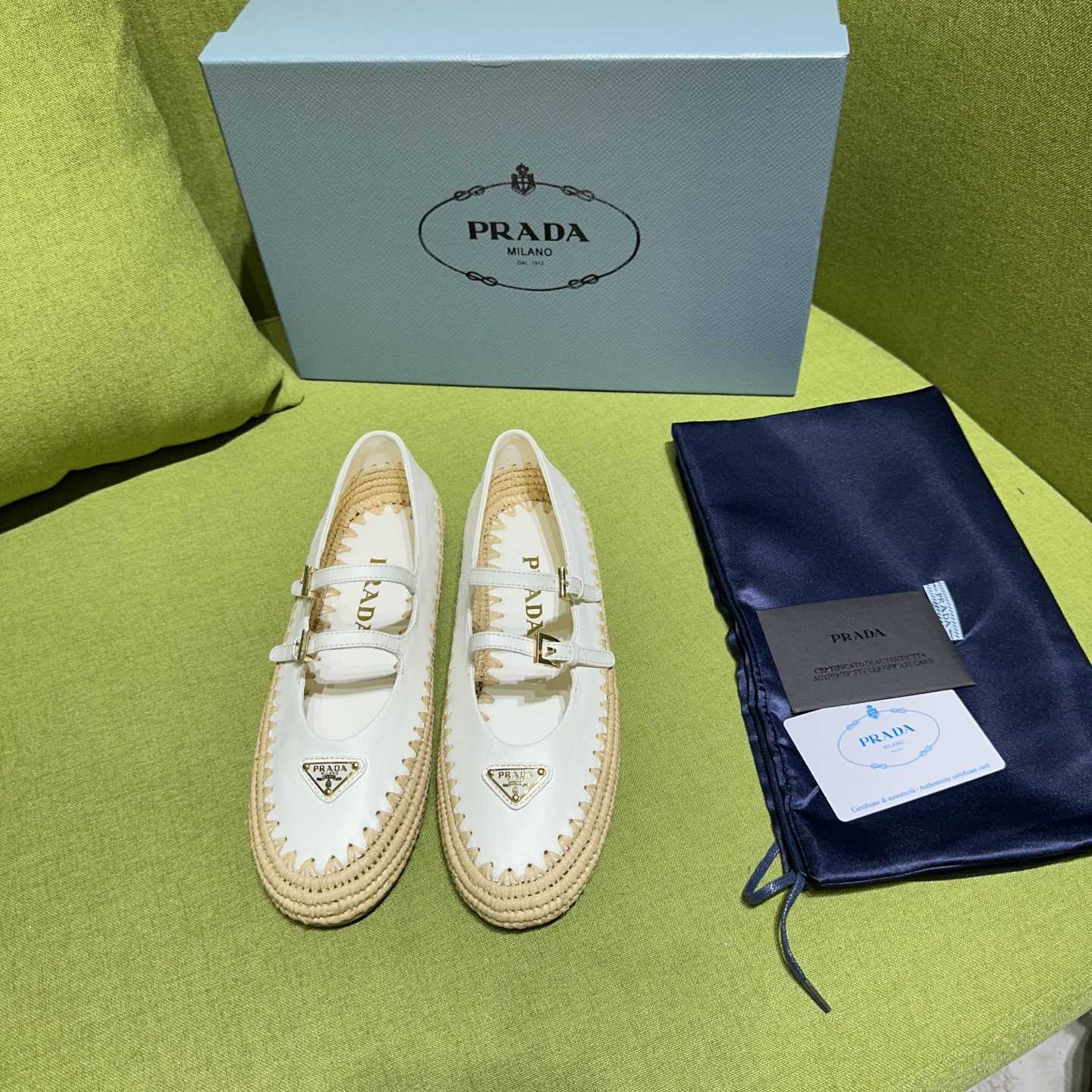 Prada Nappa Leather And Raffia Ballerinas - DopestKickz