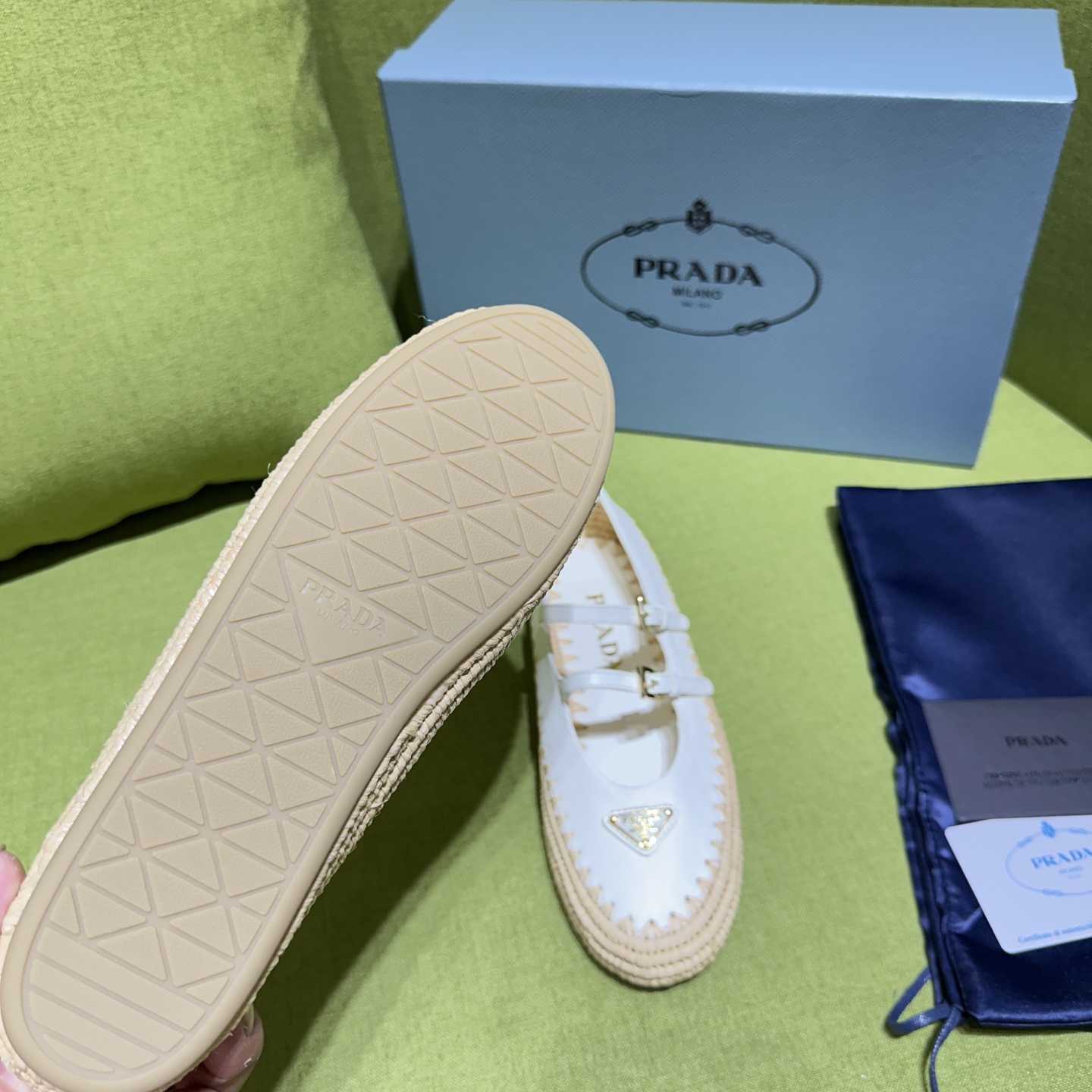 Prada Nappa Leather And Raffia Ballerinas - DopestKickz