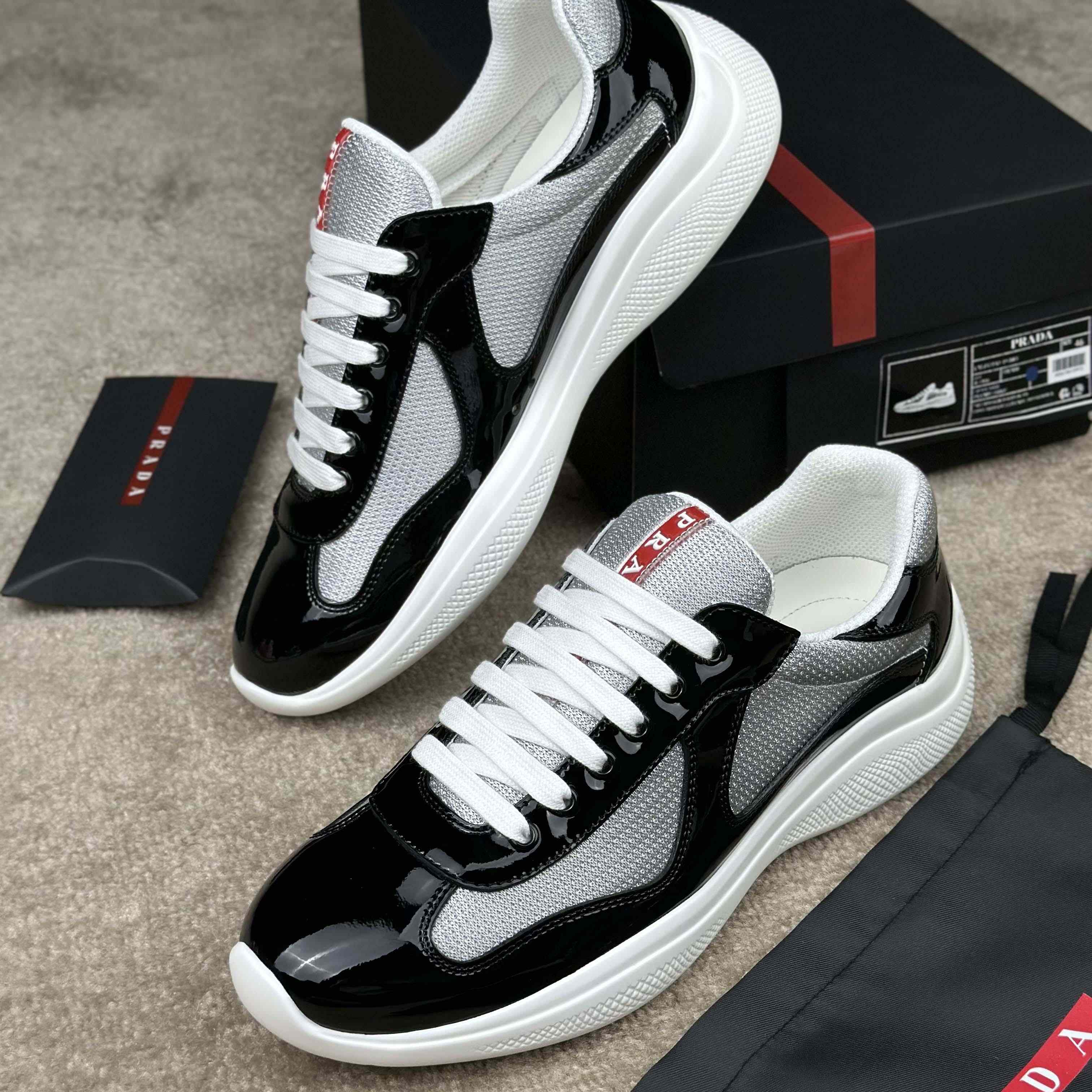 Prada Patent Leather And Technical Fabric Prada America's Cup Sneakers - DopestKickz