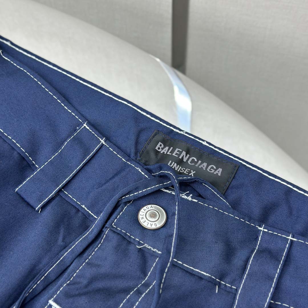 Balenciaga Utility Work Pants In Navy Mixed Cotton Twill - DopestKickz