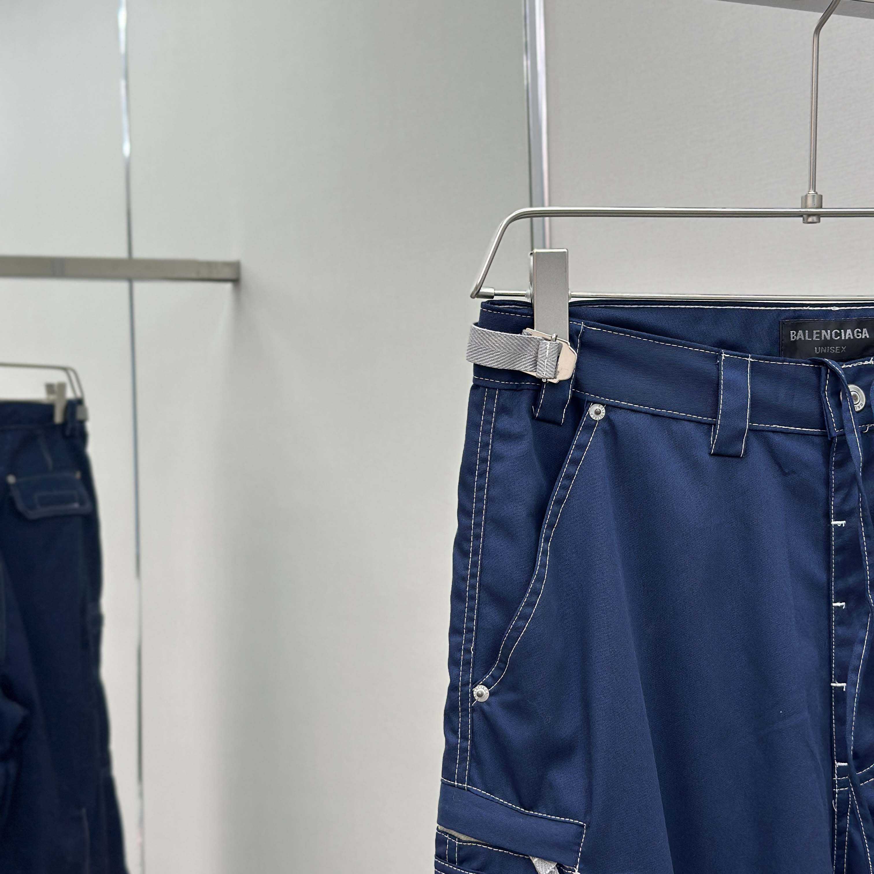 Balenciaga Utility Work Pants In Navy Mixed Cotton Twill - DopestKickz