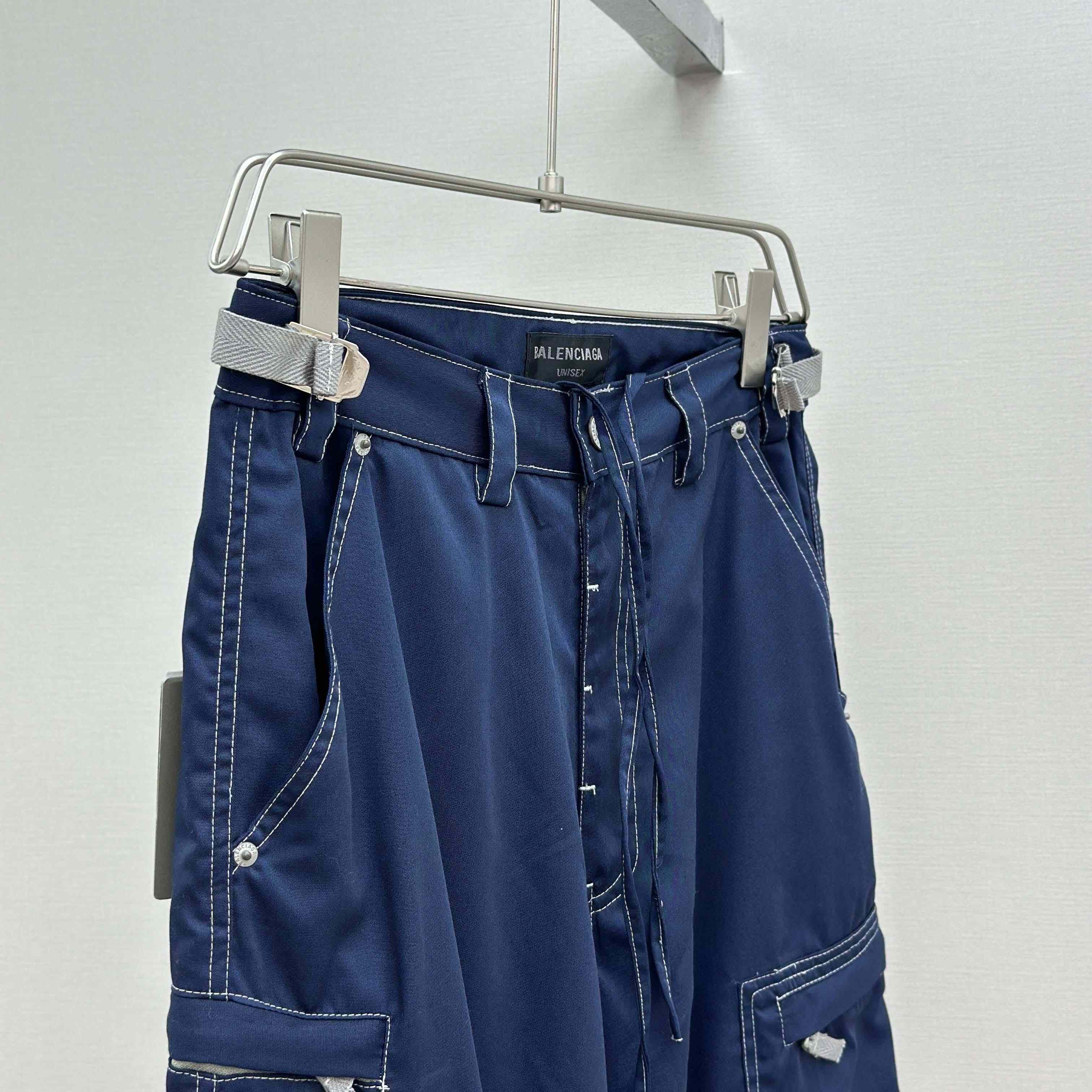 Balenciaga Utility Work Pants In Navy Mixed Cotton Twill - DopestKickz