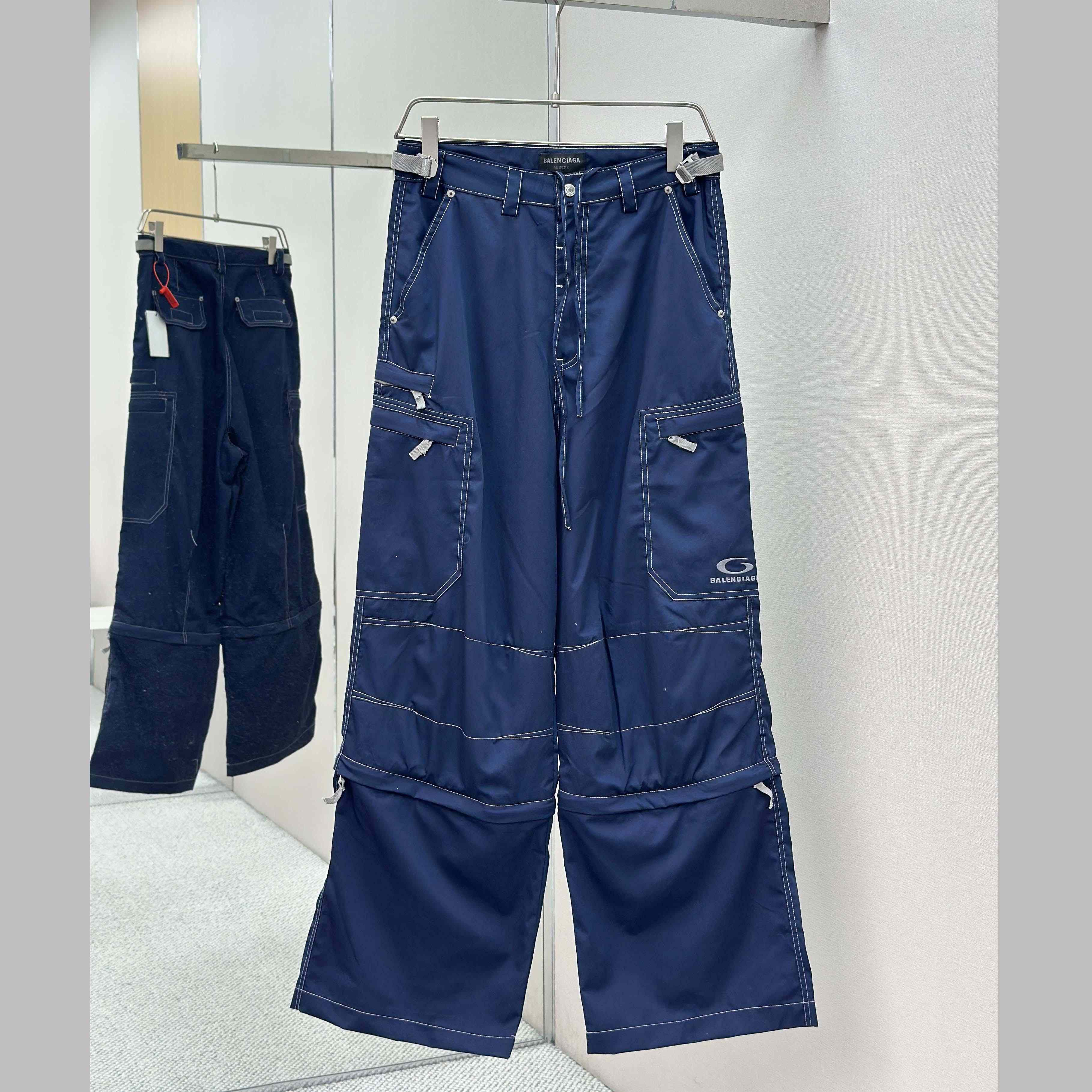 Balenciaga Utility Work Pants In Navy Mixed Cotton Twill - DopestKickz