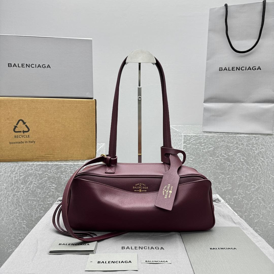 Balenciaga Carrie Bowling Bag Small In Dark Burgundy - DopestKickz