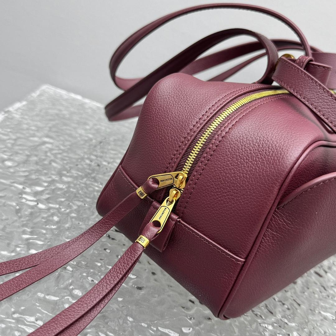 Balenciaga Carrie Bowling Bag Small In Dark Burgundy - DopestKickz