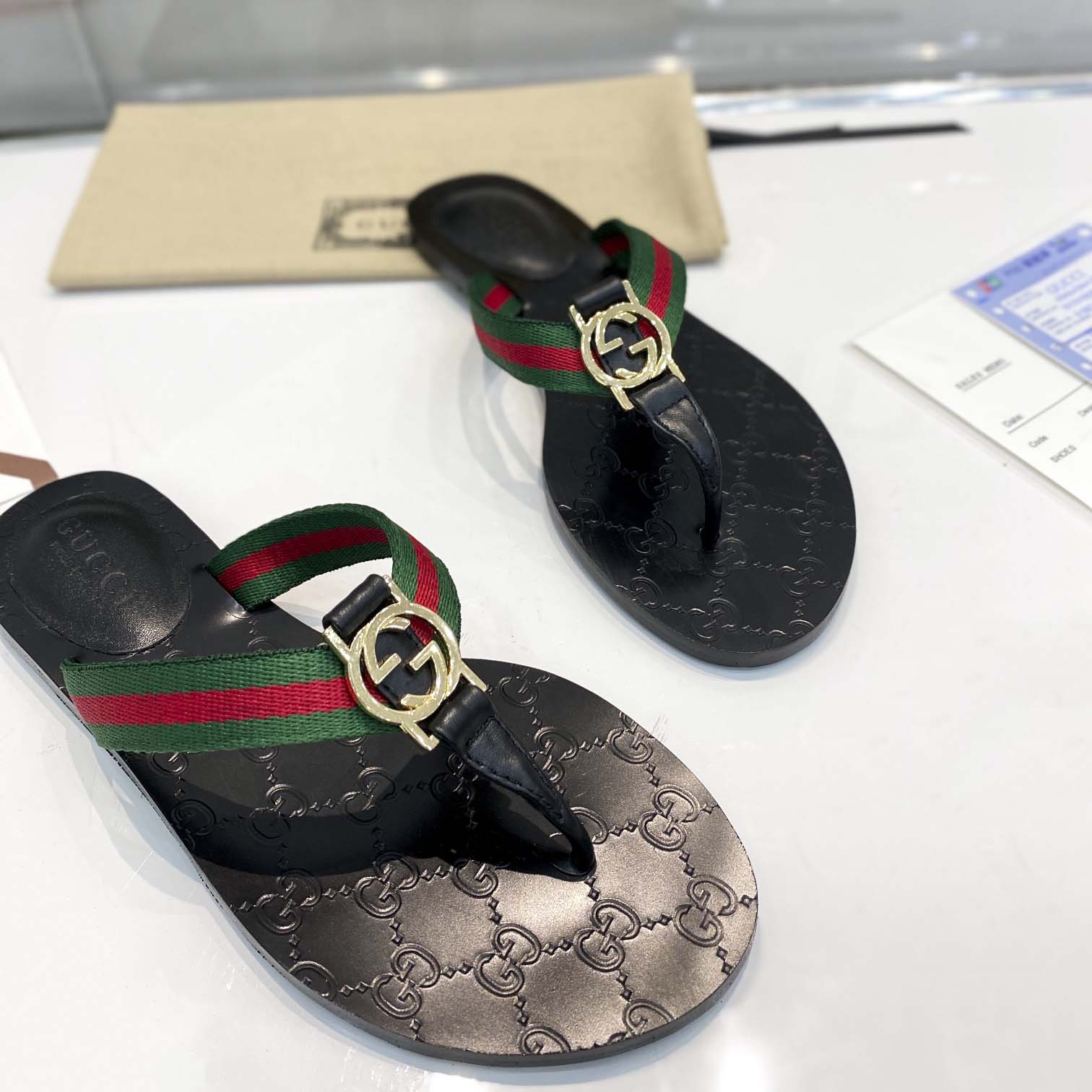 Gucci Thong Sandal With Web - DopestKickz