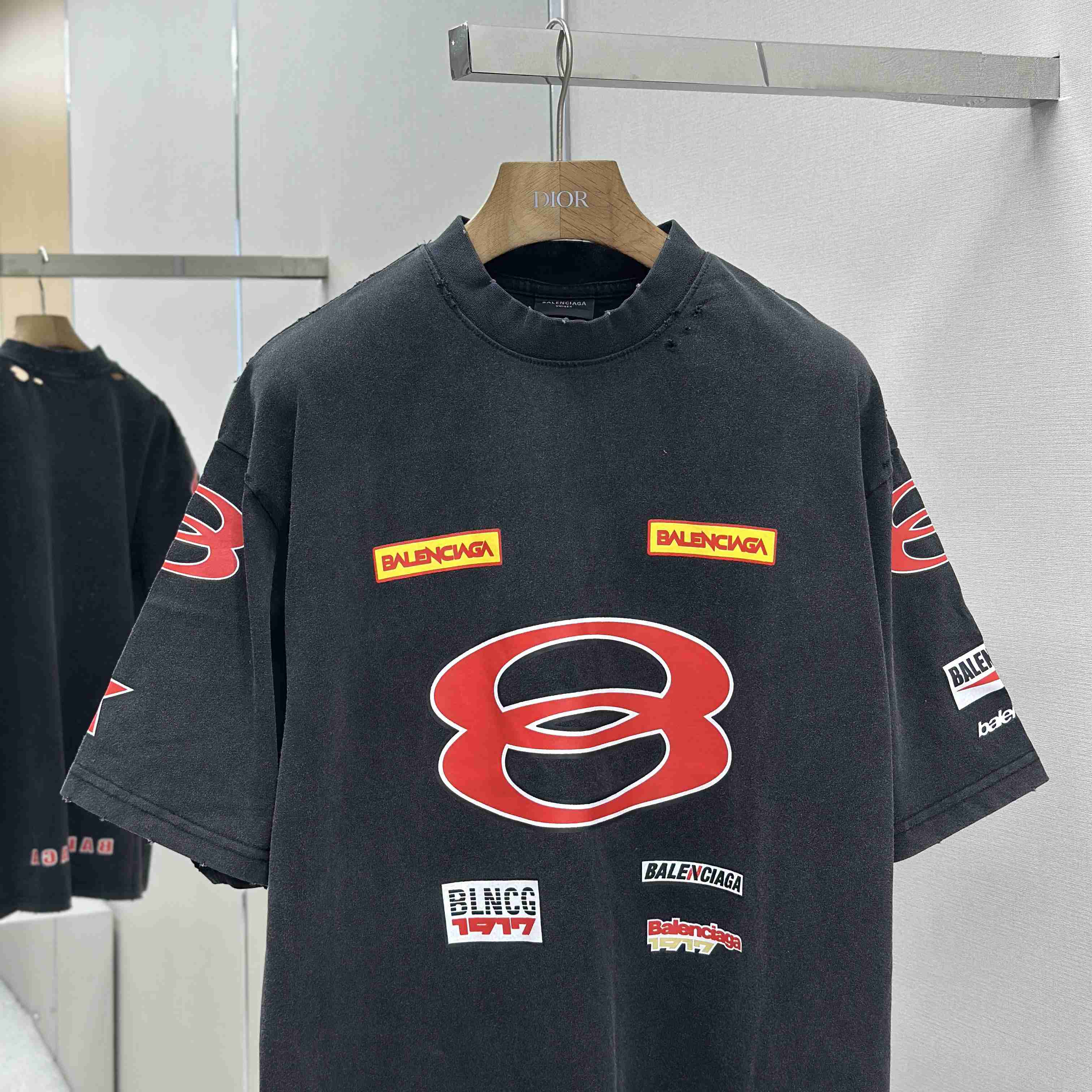 Balenciaga Sponsor Logos T-Shirt Oversized In Faded Washed Black - DopestKickz