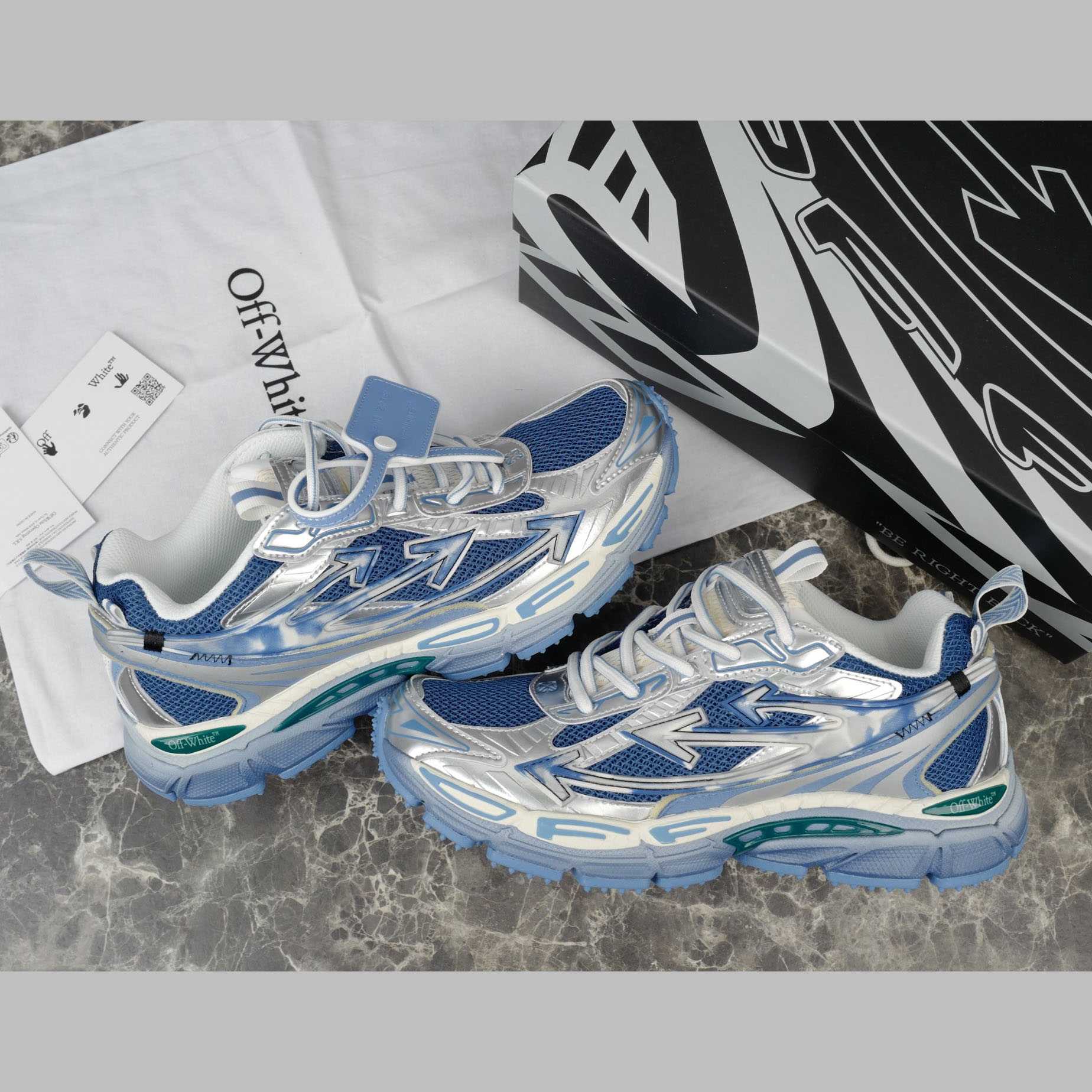 Off-White Silver/Blue Be Right Back - DopestKickz