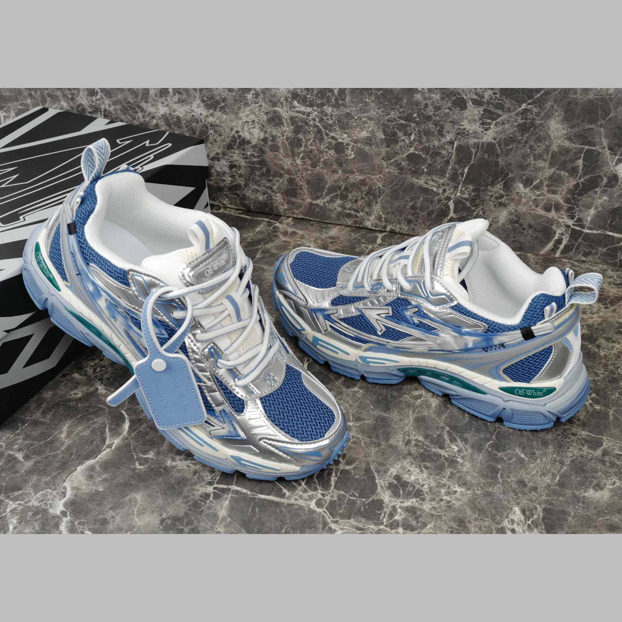 Off-White Silver/Blue Be Right Back - DopestKickz