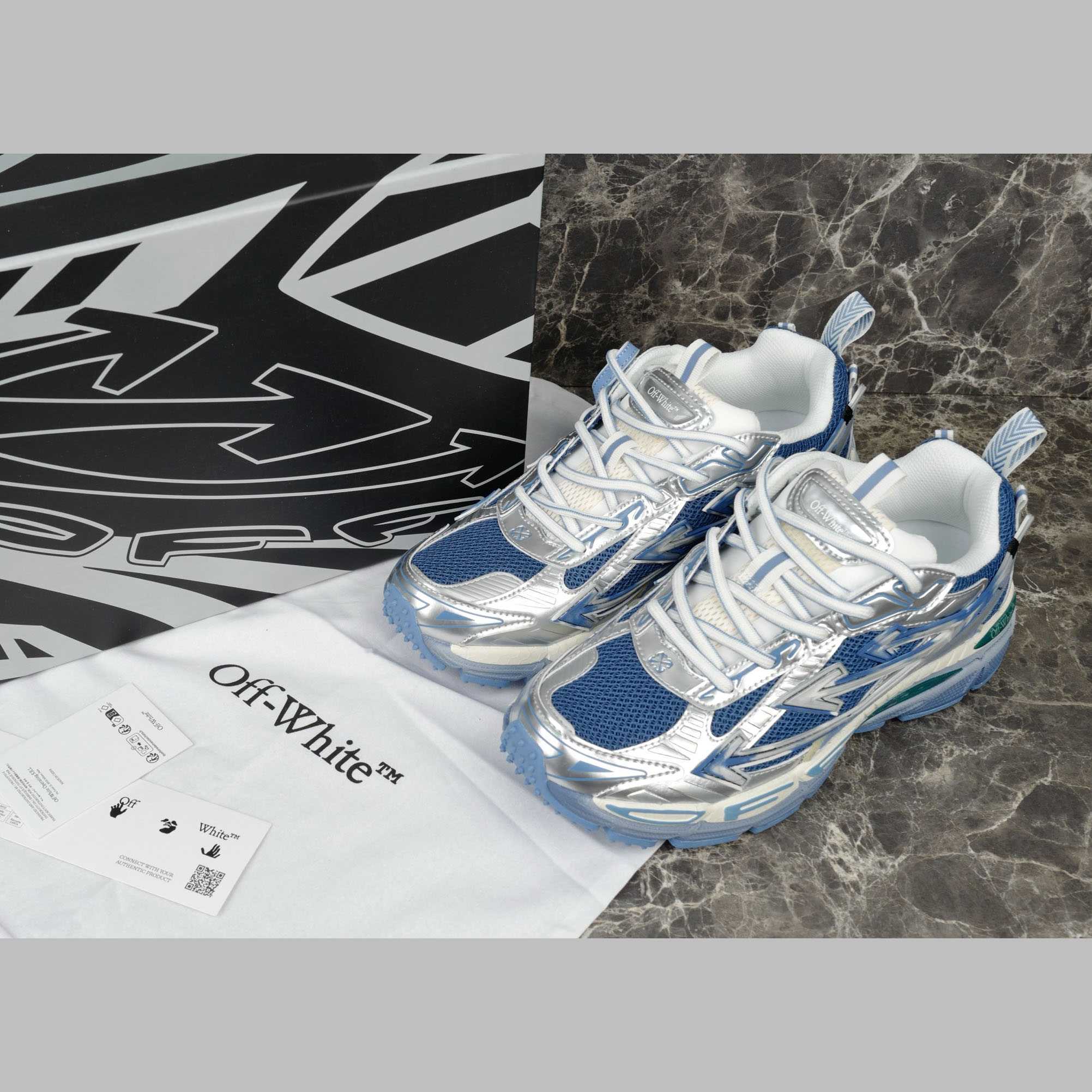 Off-White Silver/Blue Be Right Back - DopestKickz