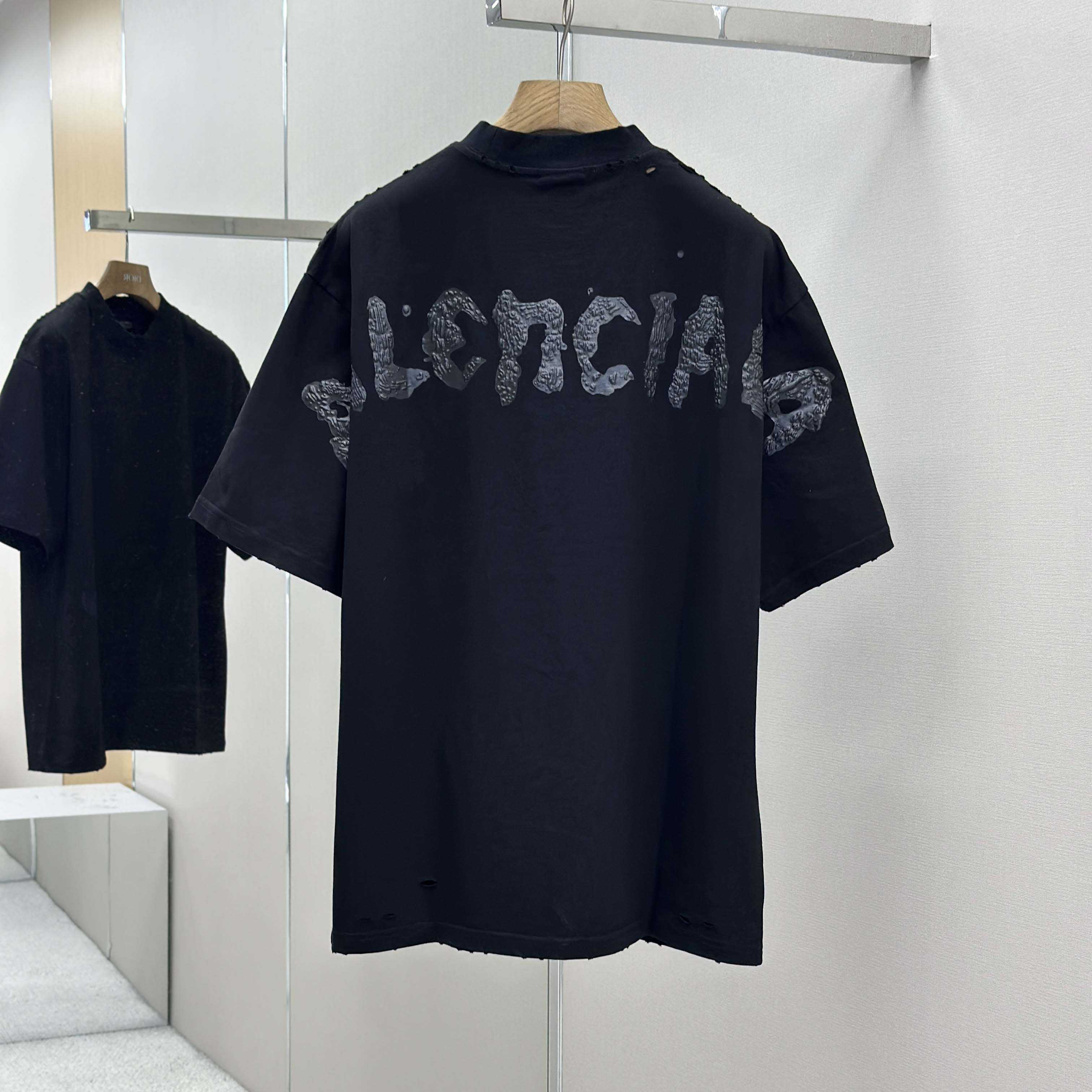 Balenciaga Painted T-Shirt Medium Fit In Faded Washed Black - DopestKickz