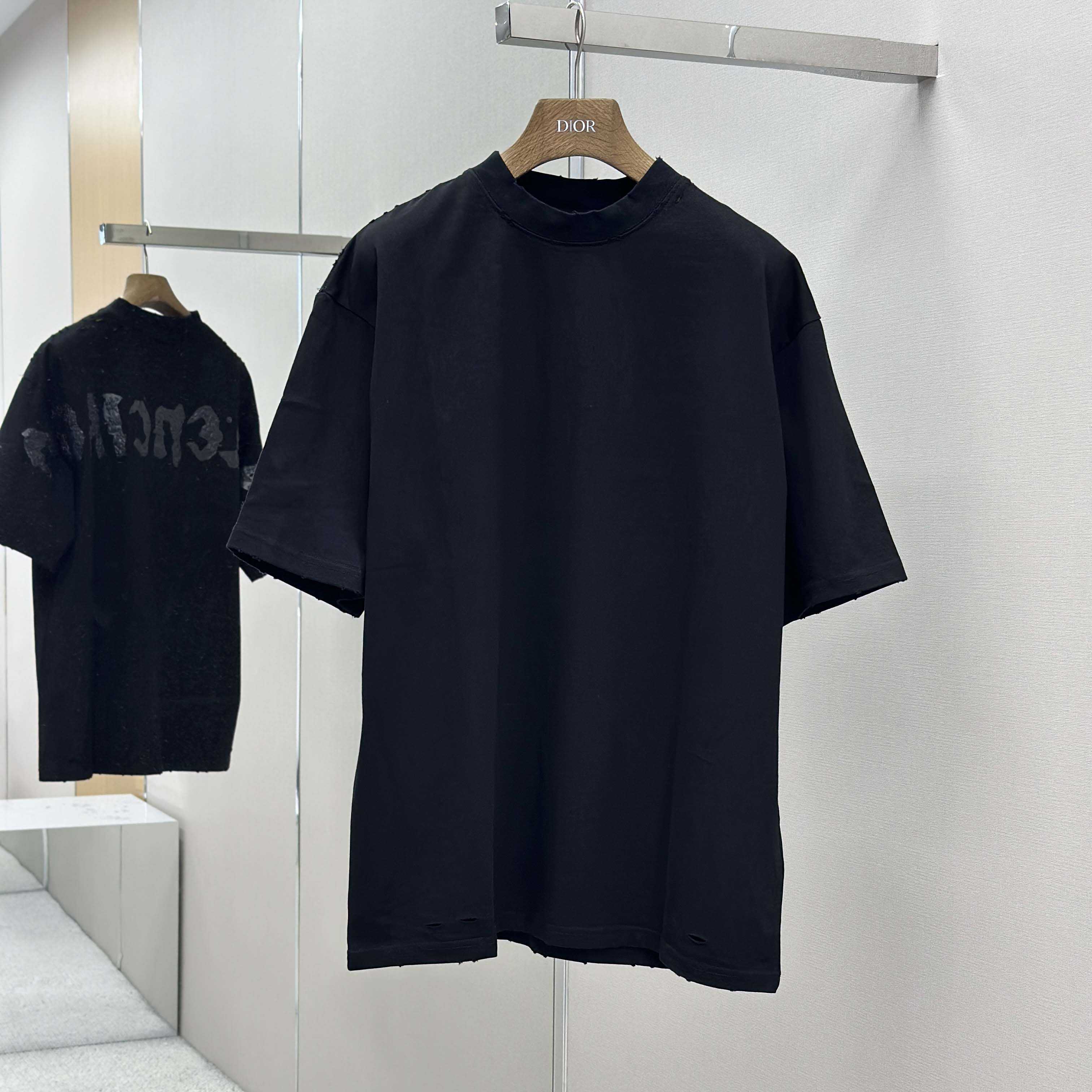 Balenciaga Painted T-Shirt Medium Fit In Faded Washed Black - DopestKickz