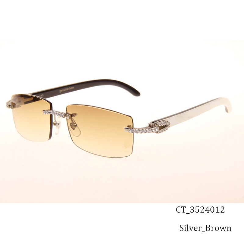 Cartier CT_3524012 Big Diamond White Mix Black Buffalo Sunglasses In Silver Brown - DopestKickz