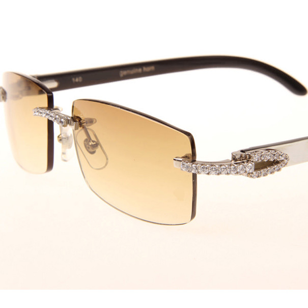 Cartier CT_3524012 Big Diamond White Mix Black Buffalo Sunglasses In Silver Brown - DopestKickz