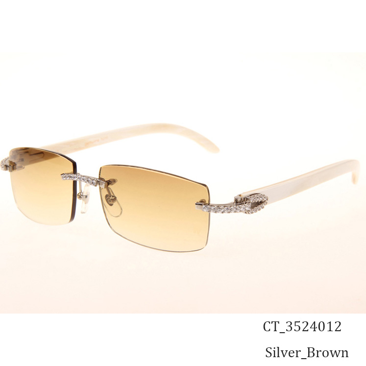 Cartier CT_3524012 Big Diamond White Buffalo Sunglasses In Silver Brown - DopestKickz