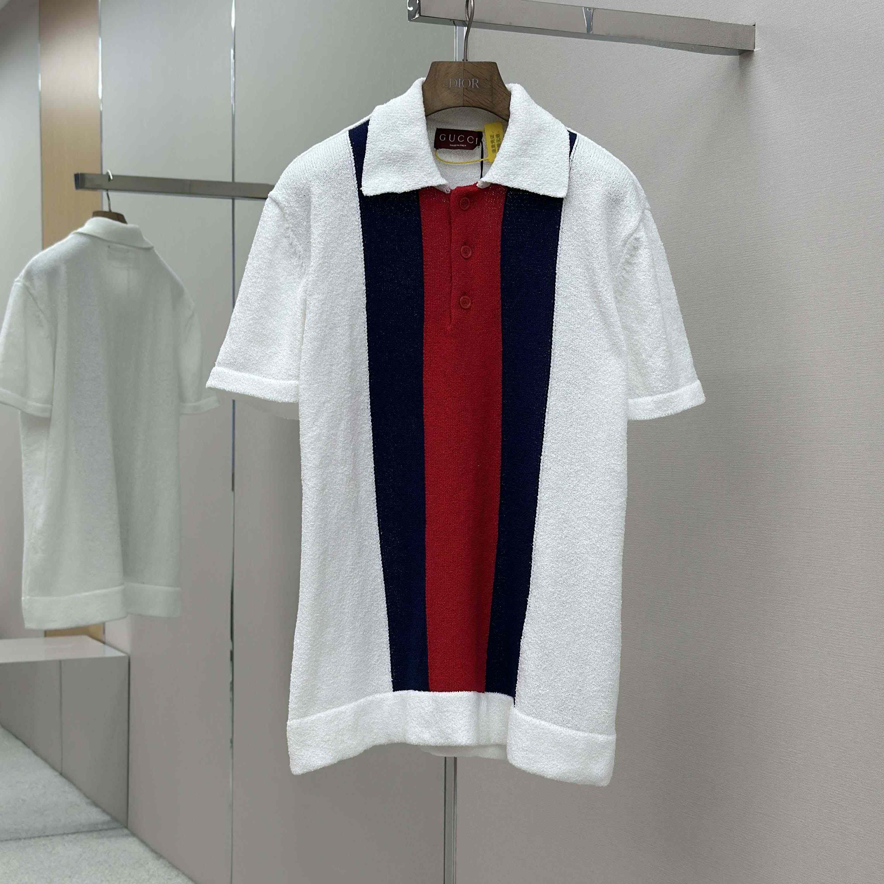 Gucci Cotton Blend Terry Knit Polo Shirt In White - DopestKickz