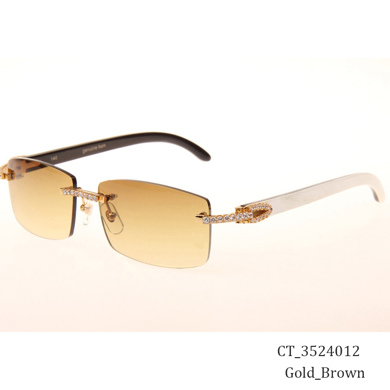 Cartier CT_3524012 Big Diamond White Mix Black Buffalo Sunglasses In Gold Brown - DopestKickz