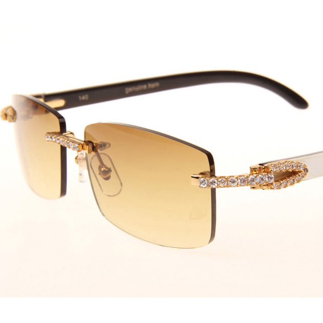 Cartier CT_3524012 Big Diamond White Mix Black Buffalo Sunglasses In Gold Brown - DopestKickz
