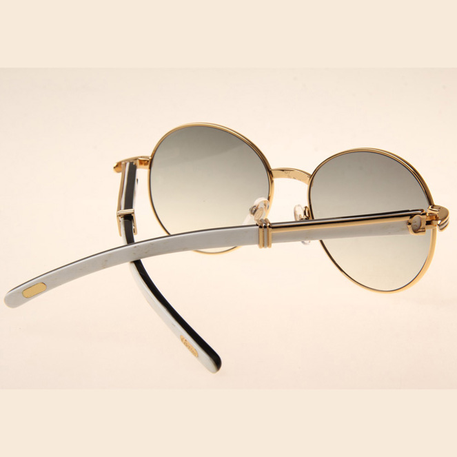 Cartier CT1990-0692 White Mix Black Buffalo Sunglasses In Gold Grey - DopestKickz