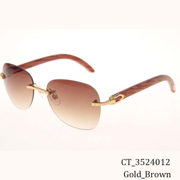 Cartier CT 3524012 Aviator Lens Wood Sunglasses In Gold Brown - DopestKickz