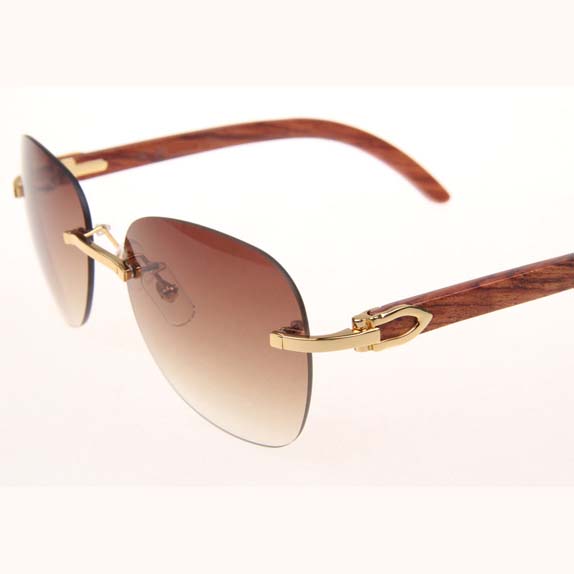 Cartier CT 3524012 Aviator Lens Wood Sunglasses In Gold Brown - DopestKickz