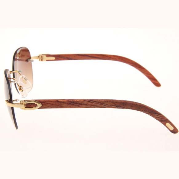 Cartier CT 3524012 Aviator Lens Wood Sunglasses In Gold Brown - DopestKickz