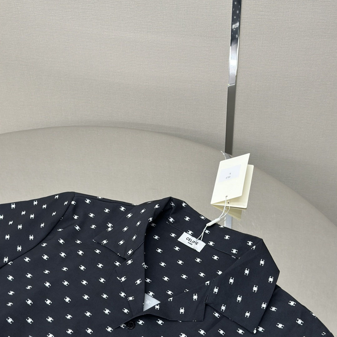 Celine Bowling Shirt In Micro Triomphe Print Viscose - DopestKickz