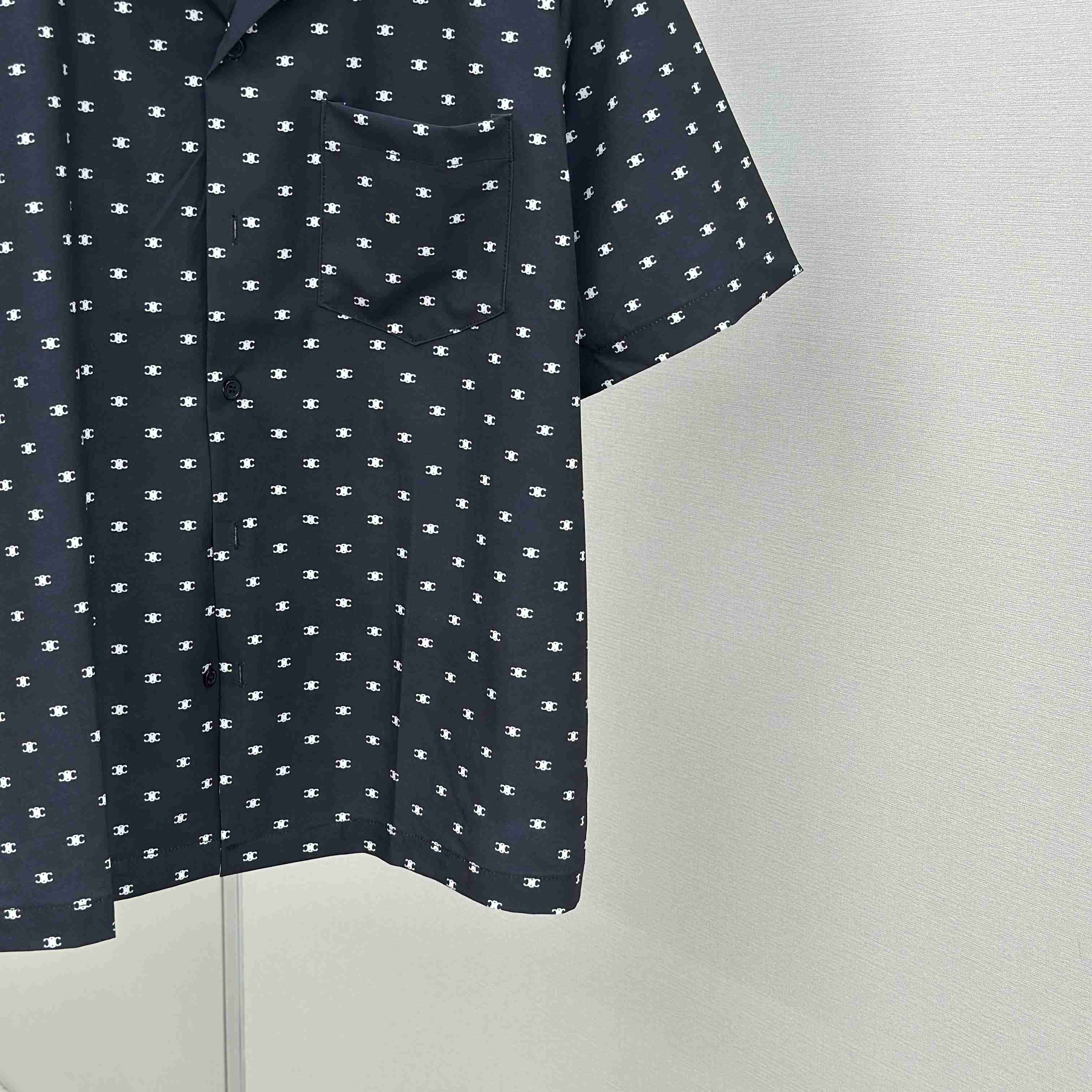 Celine Bowling Shirt In Micro Triomphe Print Viscose - DopestKickz