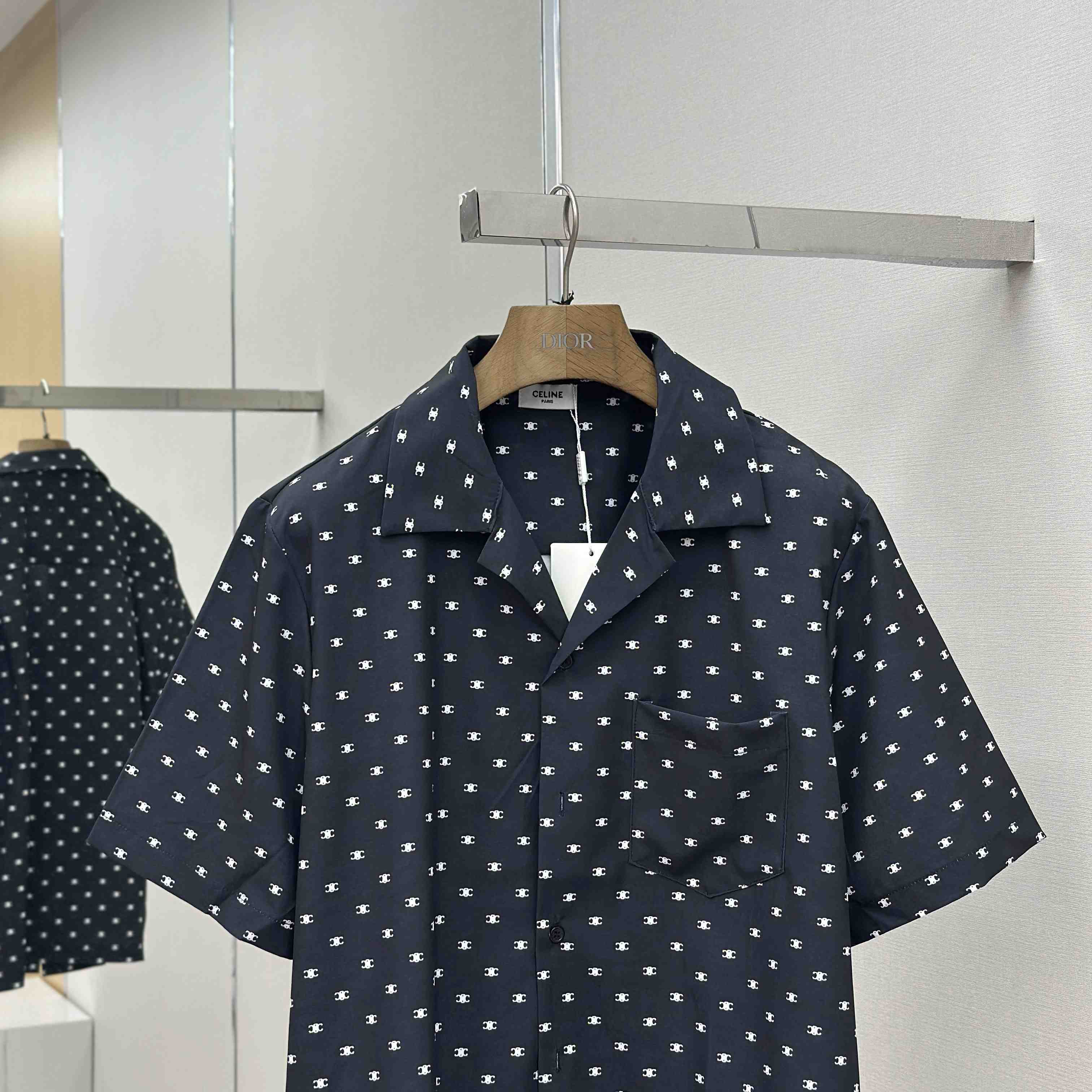 Celine Bowling Shirt In Micro Triomphe Print Viscose - DopestKickz