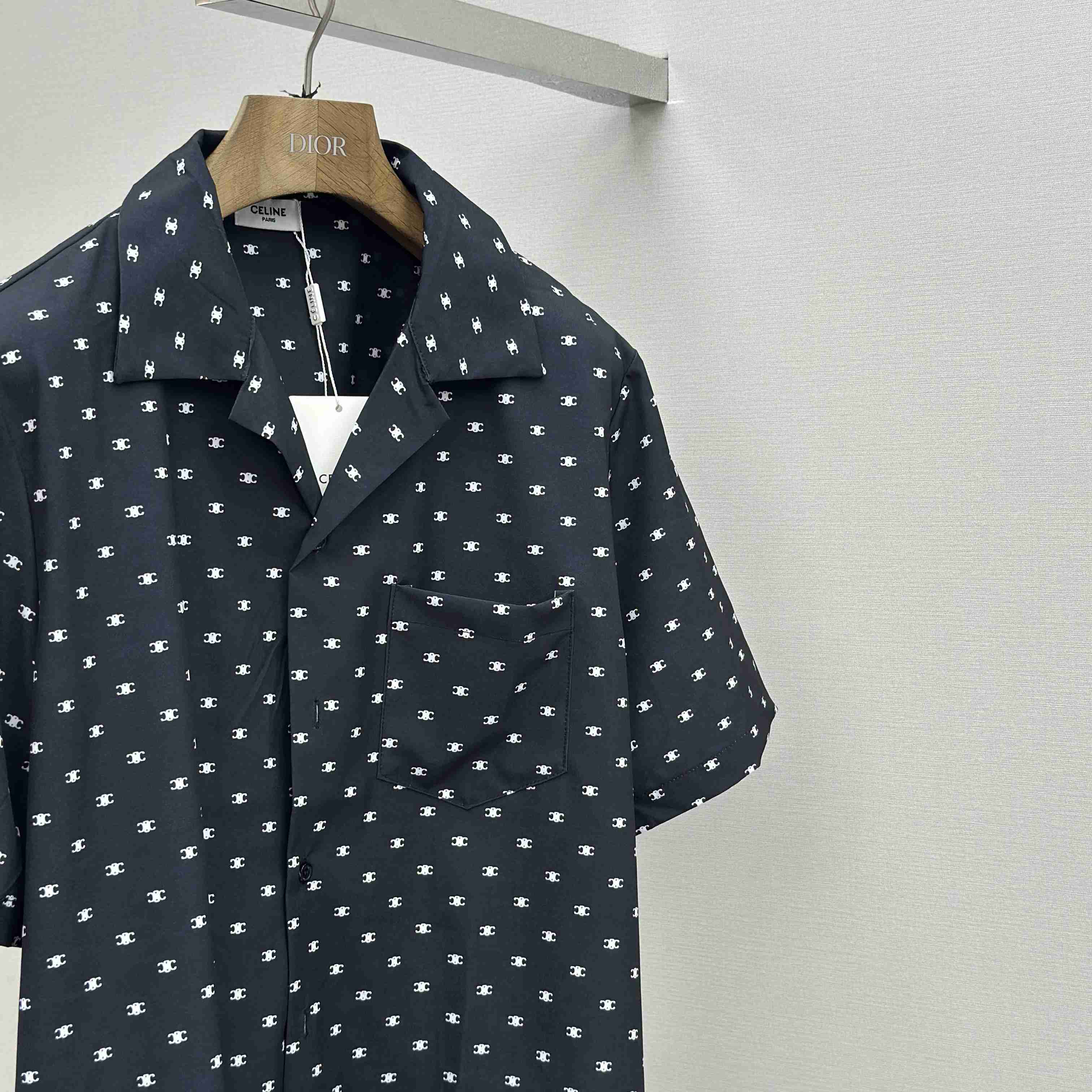 Celine Bowling Shirt In Micro Triomphe Print Viscose - DopestKickz