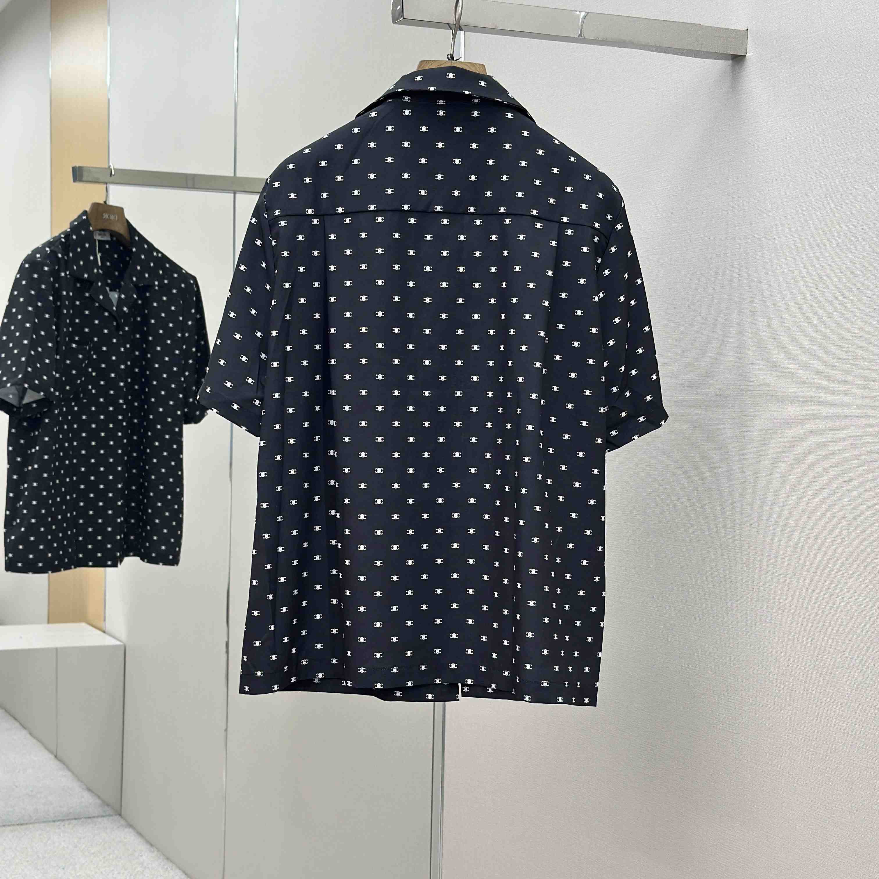 Celine Bowling Shirt In Micro Triomphe Print Viscose - DopestKickz