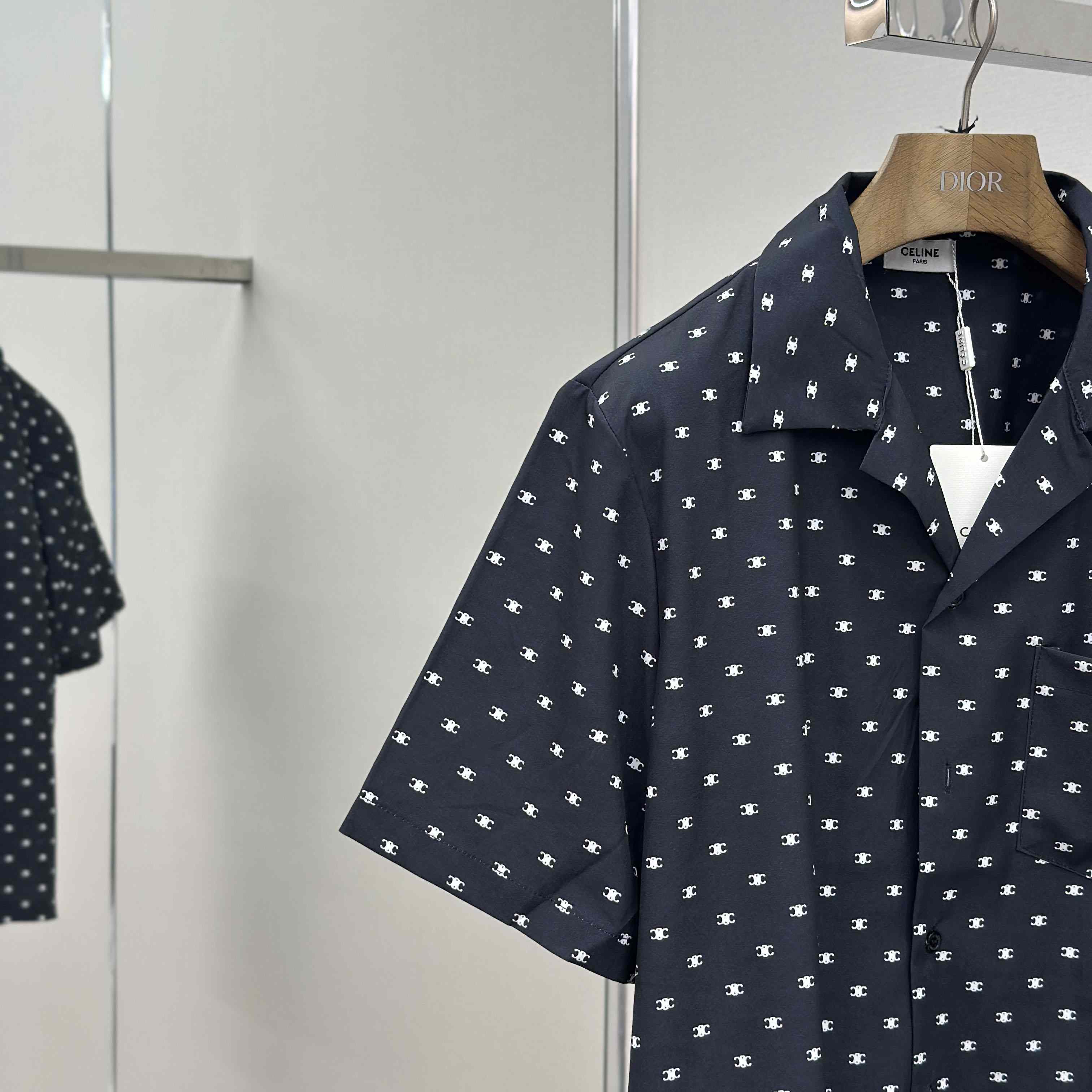 Celine Bowling Shirt In Micro Triomphe Print Viscose - DopestKickz