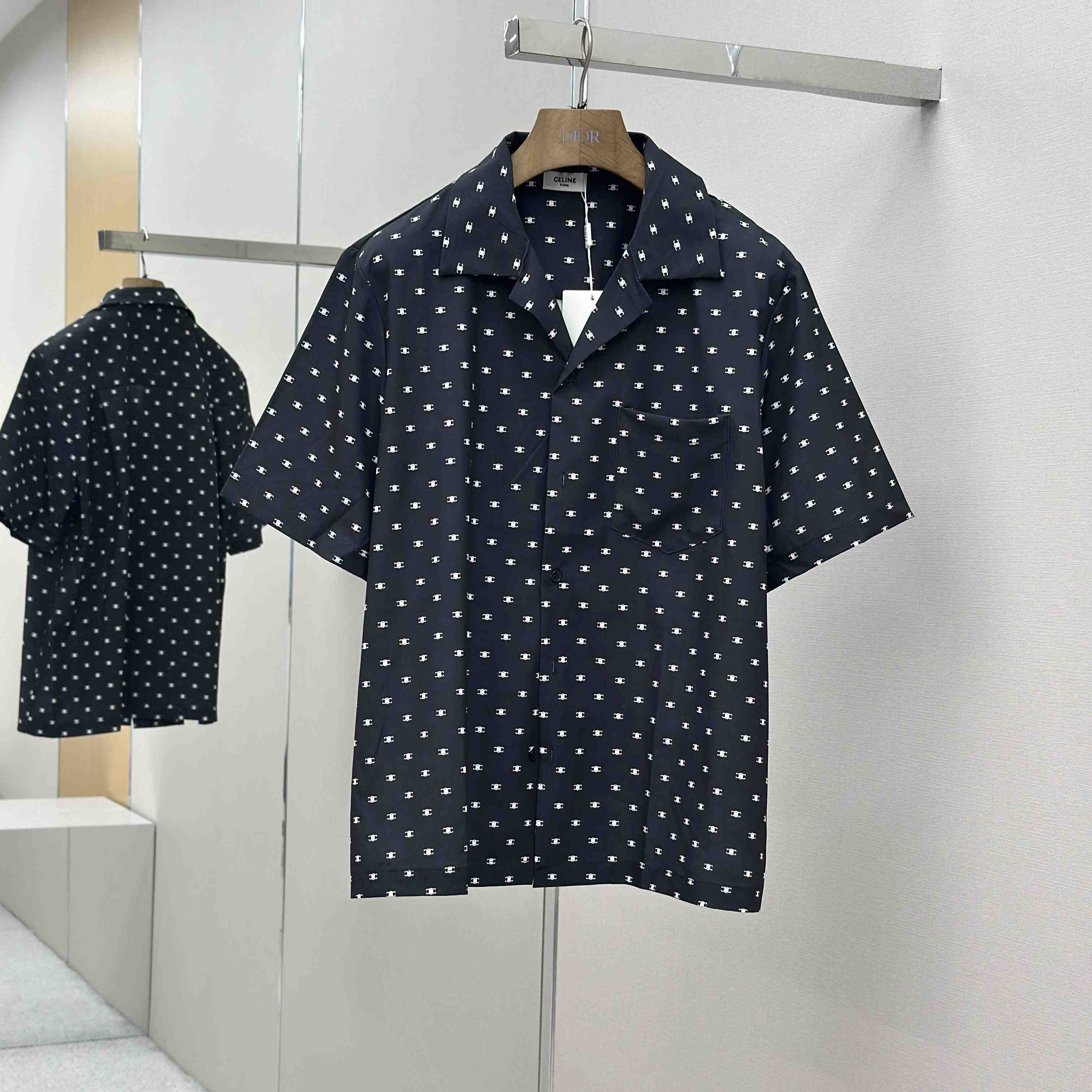 Celine Bowling Shirt In Micro Triomphe Print Viscose - DopestKickz