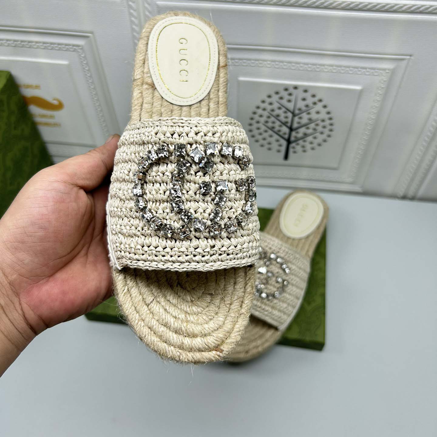 Gucci Women's espadrille with crystal Interlocking G - DopestKickz