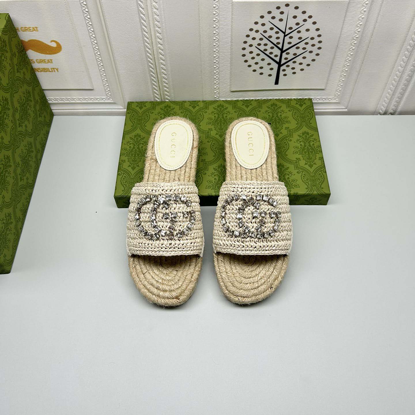 Gucci Women's espadrille with crystal Interlocking G - DopestKickz