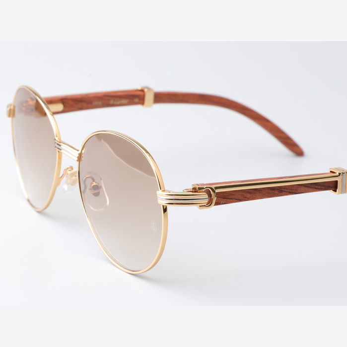 Cartier CT1990-0692 Wood Sunglasses Gold Gradient Brown - DopestKickz