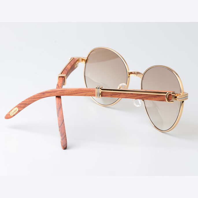 Cartier CT1990-0692 Wood Sunglasses Gold Gradient Brown - DopestKickz