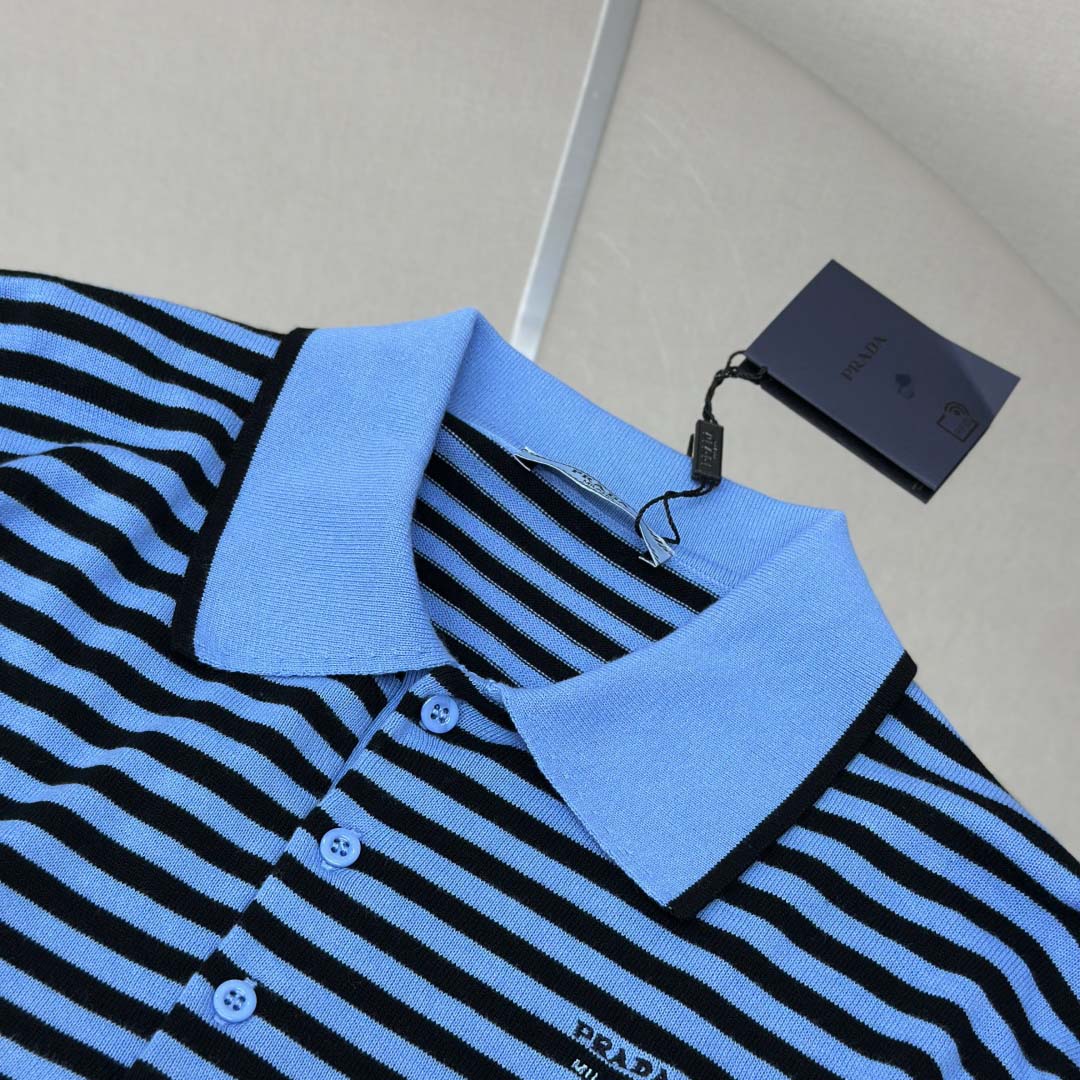 Prada Striped Cotton Polo Shirt - DopestKickz