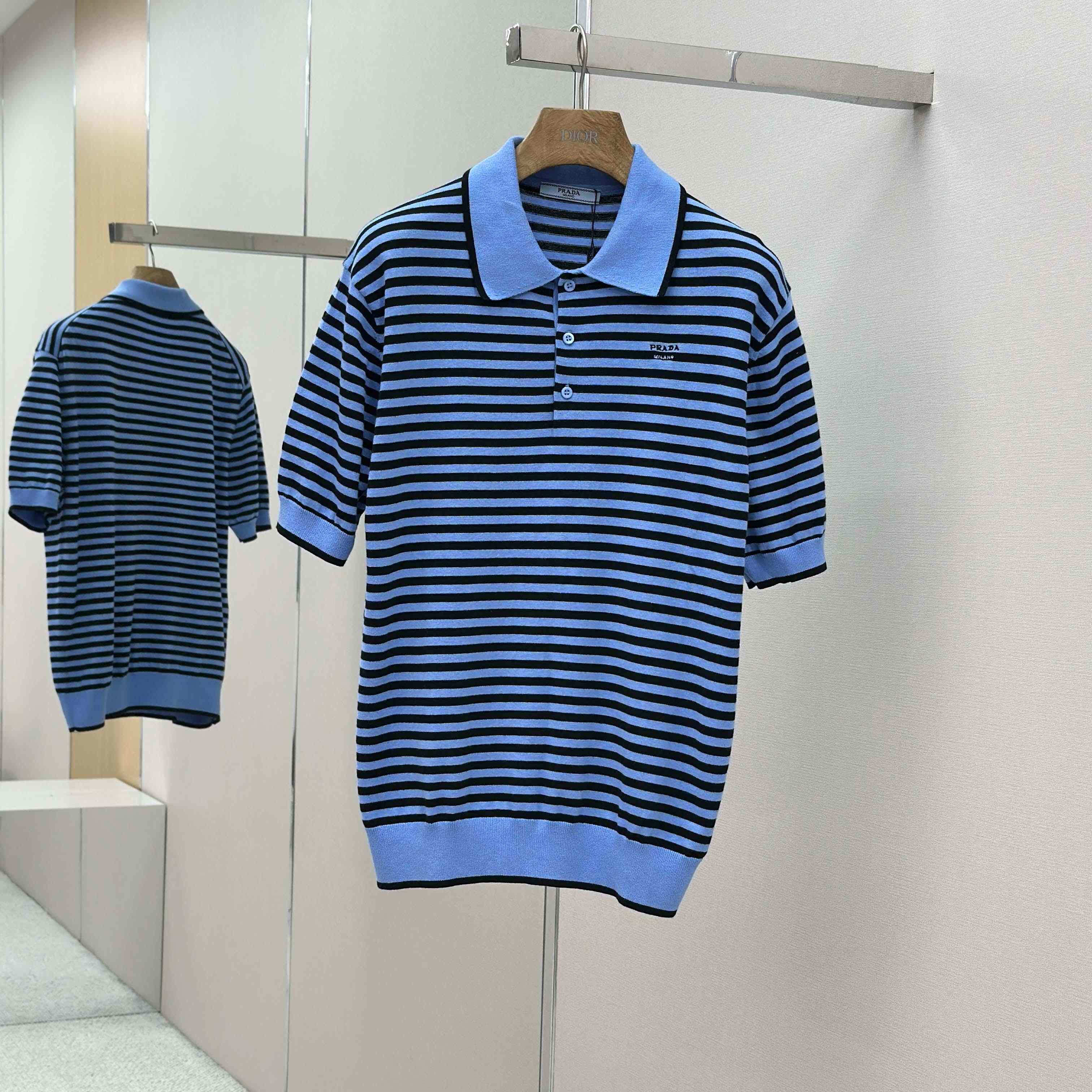 Prada Striped Cotton Polo Shirt - DopestKickz
