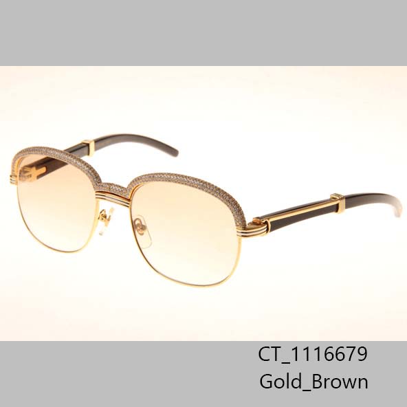 Cartier CT_1116679 Diamond Black Buffalo Sunglasses In Gold Brown - DopestKickz