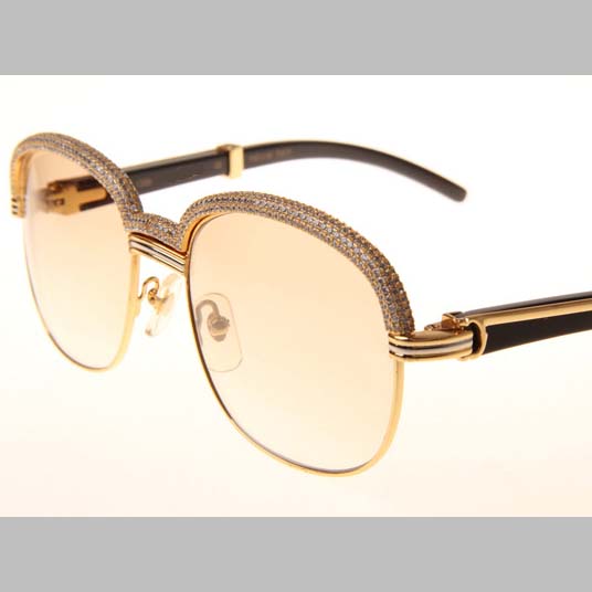Cartier CT_1116679 Diamond Black Buffalo Sunglasses In Gold Brown - DopestKickz
