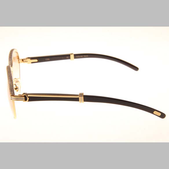 Cartier CT_1116679 Diamond Black Buffalo Sunglasses In Gold Brown - DopestKickz