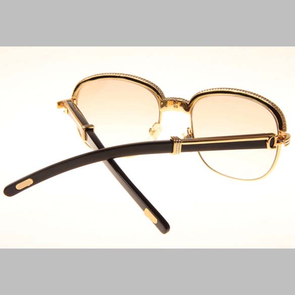 Cartier CT_1116679 Diamond Black Buffalo Sunglasses In Gold Brown - DopestKickz