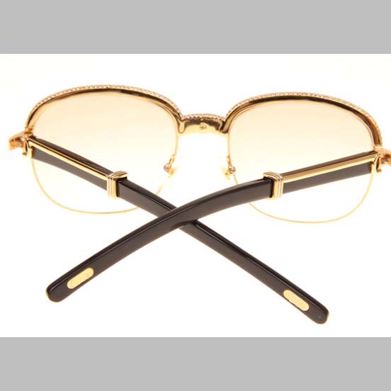 Cartier CT_1116679 Diamond Black Buffalo Sunglasses In Gold Brown - DopestKickz