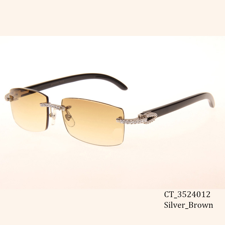Cartier CT 3524012 Big Diamond Black Buffalo Sunglasses In Silver Brown - DopestKickz