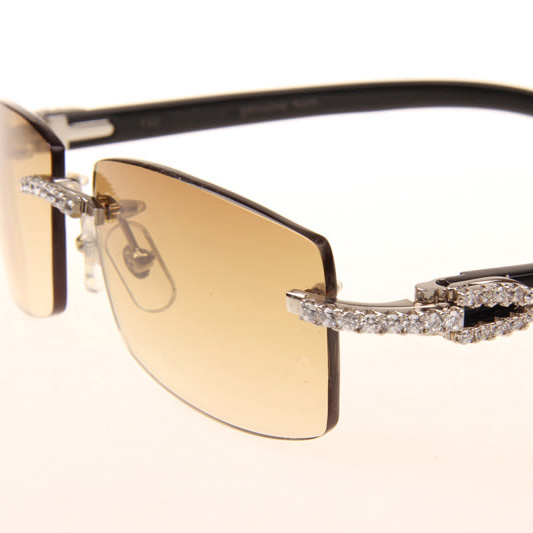 Cartier CT 3524012 Big Diamond Black Buffalo Sunglasses In Silver Brown - DopestKickz
