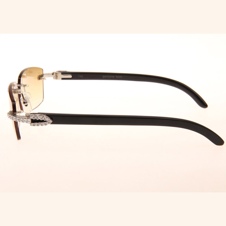 Cartier CT 3524012 Big Diamond Black Buffalo Sunglasses In Silver Brown - DopestKickz