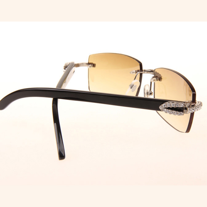 Cartier CT 3524012 Big Diamond Black Buffalo Sunglasses In Silver Brown - DopestKickz